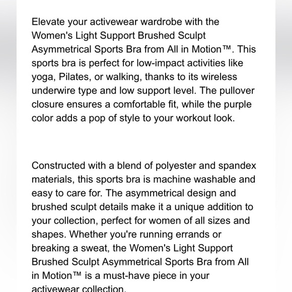 Women's Light Support Brushed
Sculpt Asymmetrical Sports Bra - All in Motion - Picture 5 of 6